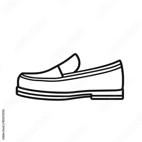 Loafer Shoe Outline Flat Icon, Black & White, Transparent Background