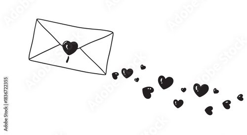 Envelope with love and hearts suggesting a romantic message and greeting.