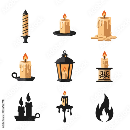 Vintage Candles and Lantern Variations in Multiple Styles Icon Pack