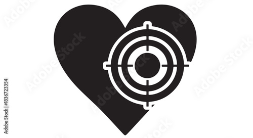 Graphic heart icon with crosshair target design for branding and visual emphasis.
