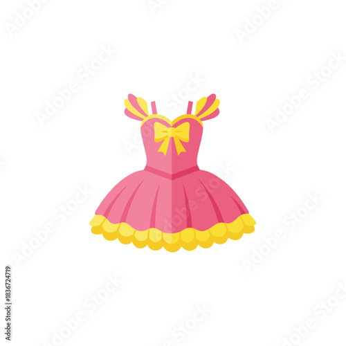 Vibrant Pink Ballet Dress with Yellow Accents and Bow Detail Perfect for Children's Performance or Dress-Up