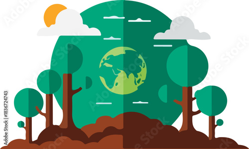 Stunning emblem design warns about deforestation and urgent global environmental degradation impact