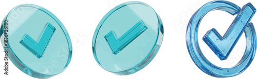 Set of checkmark glass 3d icons