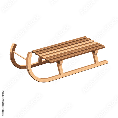 Wooden Sled With Striped Top Resting On Runners Against Black Background Winter Sport And Outdoor Activity Equipment Isolated Graphic