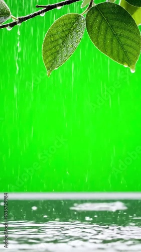 Lush Foliage and Gentle Rain with green screen beautiful nature scene drizzling rainfall beauty overlay fit for compositing rainy day effect chroma key distortion, overlay, glitch, static noise, scan