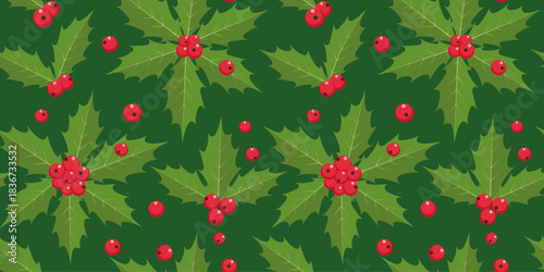 Holly. Christmas plant. Seamless vector pattern.