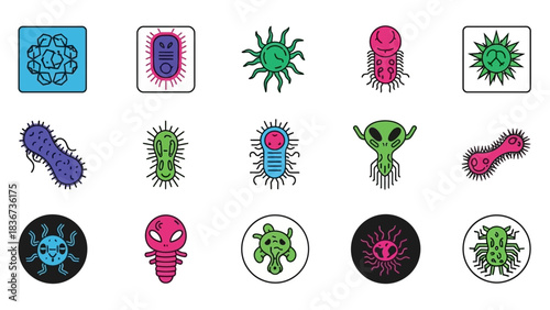 Collection of Cartoonish Microbes and Bacteria: A Colorful Illustration for Science and Education