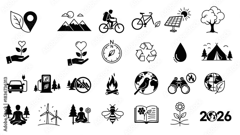 Naklejka premium Collection of ecology and nature conservation icons depicting environmental awareness and