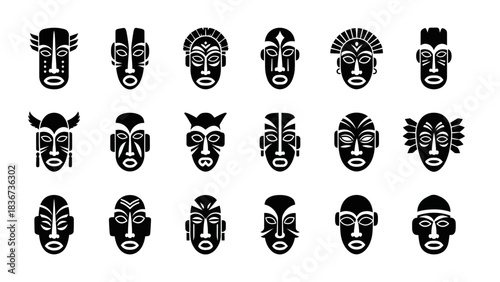 Collection of diverse traditional african masks in vector format for cultural themes