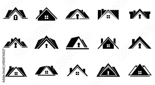 Collection of Elegant Black and White House Roof Logos for Real Estate Branding minimal
