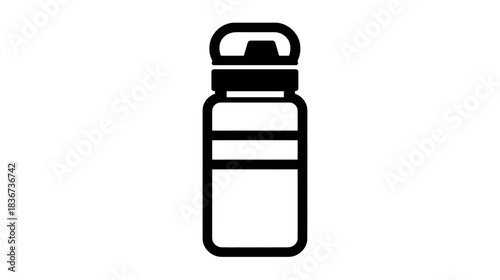 Minimalist black and white icon of a reusable water bottle, thermos, or drink container. Hydration and eco-friendly graphic.
