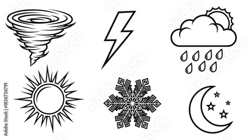 Collection of weather icons depicting various atmospheric conditions and elements