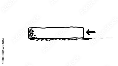Hand-drawn sketch illustrating a rectangular block being pushed by an arrow, representing force, effort, pressure, or a basic physics concept.