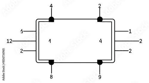 Abstract schematic diagram of a generic integrated circuit (IC) package with numbered pins, representing an electronic component.