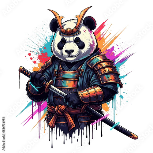 Panda Samurai with Armor and Sword