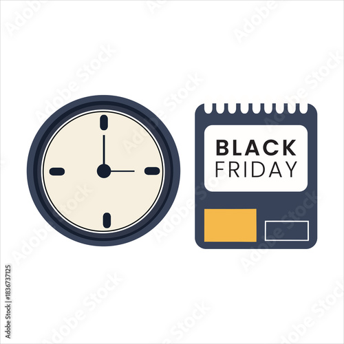 Black Friday Sale Countdown Clock and Calendar Icon - Time for Shopping Deals