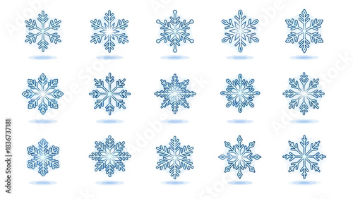 Delicate blue snowflake icons on a pristine white background showcasing winter beauty