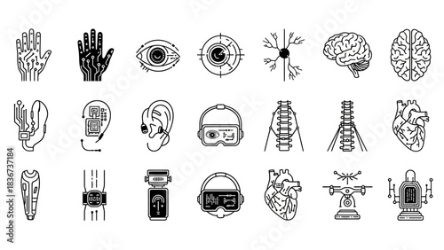 Cybernetic augmentation concept showing the integration of technology with human anatomy