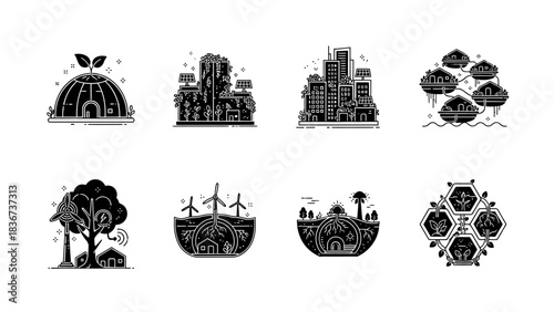 Eco-Friendly Cityscapes: A Visual Representation of Sustainable Urban Living Concepts in Black and