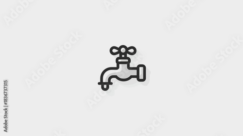 Minimalist water tap icon with single drip, symbolizing water conservation, plumbing, and domestic utilities. Simple line art illustration.