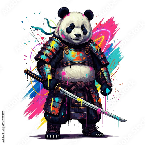 Panda Samurai in Armor with Sword 