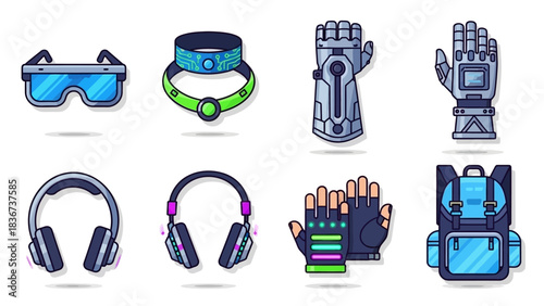 Futuristic tech accessories collection for immersive digital experience and connectivity