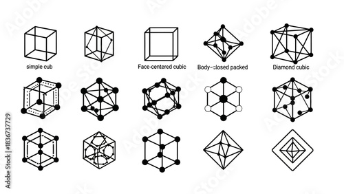 Illustrative Representation of Various Crystal Structures in Scientific Diagram Style