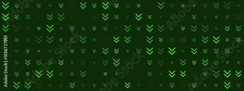 Abstract digital background with repeating green double chevron down arrows, creating a modern technology-inspired pattern on a dark backdrop.