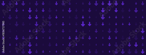 Abstract digital pattern with varying purple down arrows on a dark background, representing data flow or technological movement