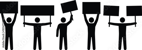 Protest, demonstration, activism, unity, silhouette, blank signs, social movement, public voice, equality, freedom, peaceful rally, collective action, awareness, rights, justice, civil unrest