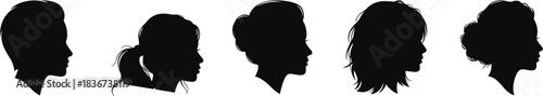 Silhouette, profile, hairstyle, diversity, black, head, ponytail, bun, wavy, curly, updo, people, woman, man, style, fashion, identity, beauty, haircuts, illustration