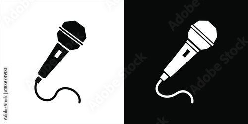 Microphone Icons in Black and White for Music and Sound Recording