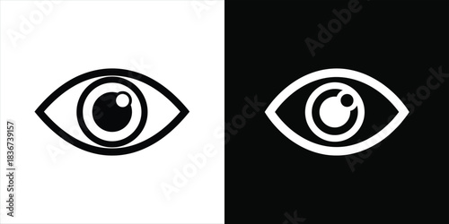 Abstract minimalist icons of eyes against black and white backgrounds
