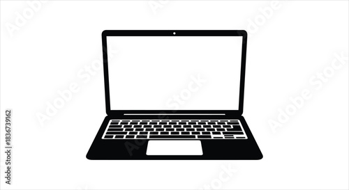 Modern Open Laptop Displaying Blank White Screen on White Background