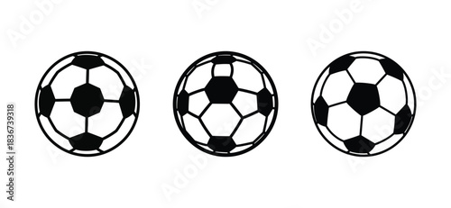 Collection of Three Black and White Soccer Balls in a Row