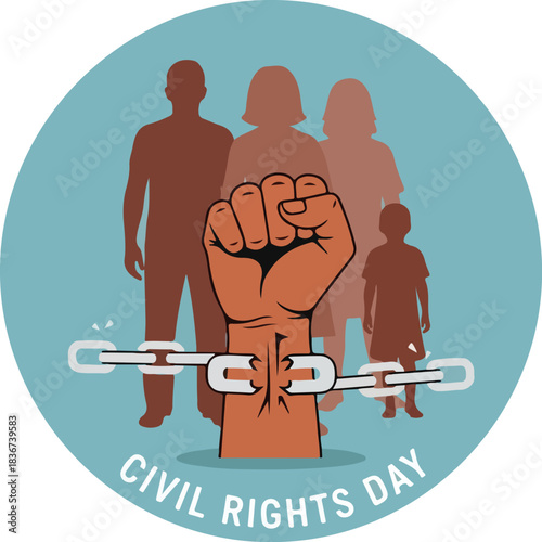Powerful raised fist breaks chains symbolizing Black family freedom on Civil Rights Day awareness