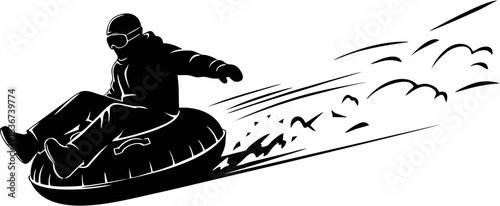Person Riding Snow Tube Downhill Silhouette Vector