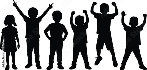 Silhouettes of playful children in expressive poses — joyful body language reference for youth, emotion, and activity concepts