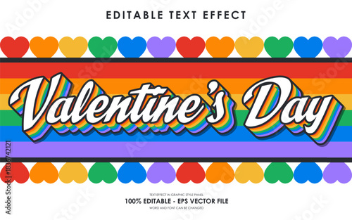 Happy Valentines Day LGBTQ Editable Text Effect with Rainbow Heart.