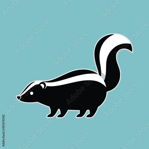 Skunk Silhouette Icon on Blue Background
