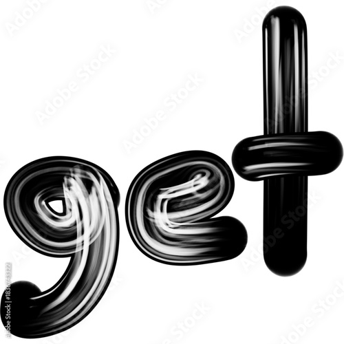 Black Glossy 3D Script Text Spelling Get