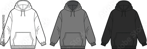 Unisex Technical Sketch Set of Jogger Cargo Pants with Utility Pockets, Cuffed Hem, and Zipper Fly Flat Fashion CAD Drawing, Vector