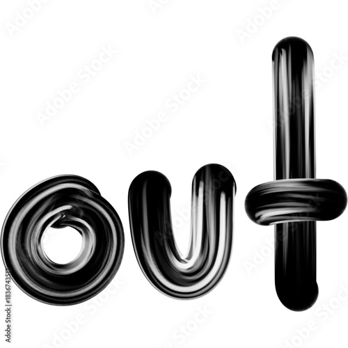 Black Glossy 3D Lettering Forming the Word OUT