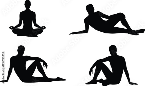 Silhouettes of seated and reclining figures — posture, relaxation, and gesture reference for yoga, wellness, and lifestyle design