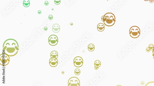 Gradient colored laughing crying emojis floating on a white background with copy space face emotion