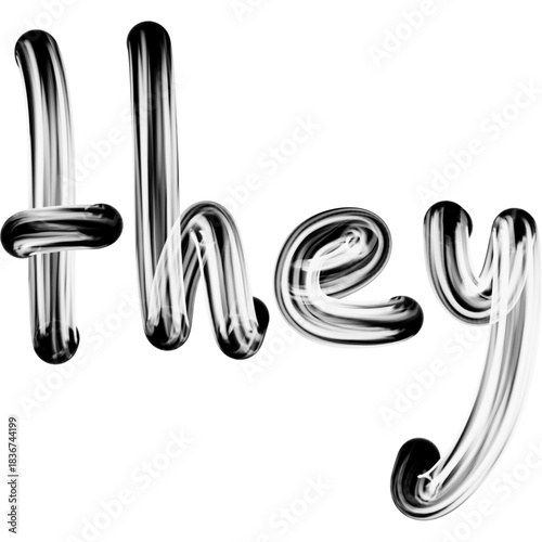 Word They Rendered in Glossy Black Fluid Script Font