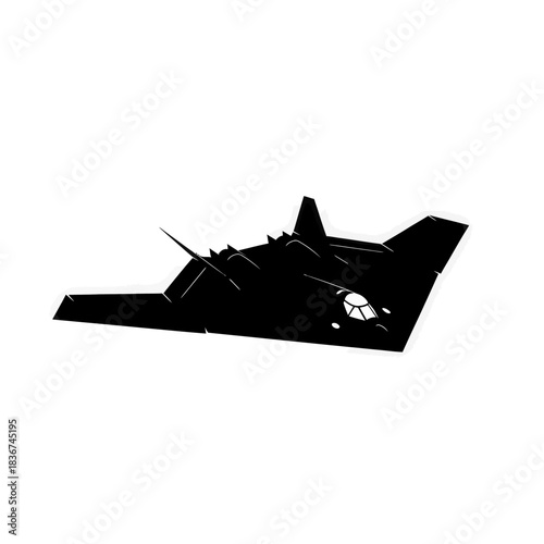 Black silhouette of a modern stealth bomber aircraft in flight, depicted as a graphic resource.