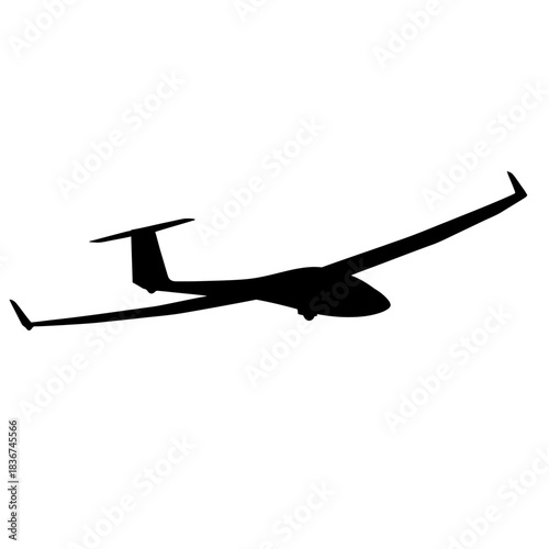 Black silhouette of a glider aircraft soaring through the sky, representing flight and aviation.
