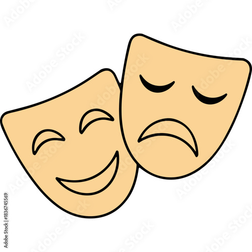Theater Masks Representing Comedy and Tragedy Emotions Against a Black Background