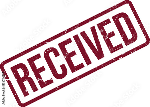 Distressed rectangular red rubber stamp displays the word received in bold on a white background